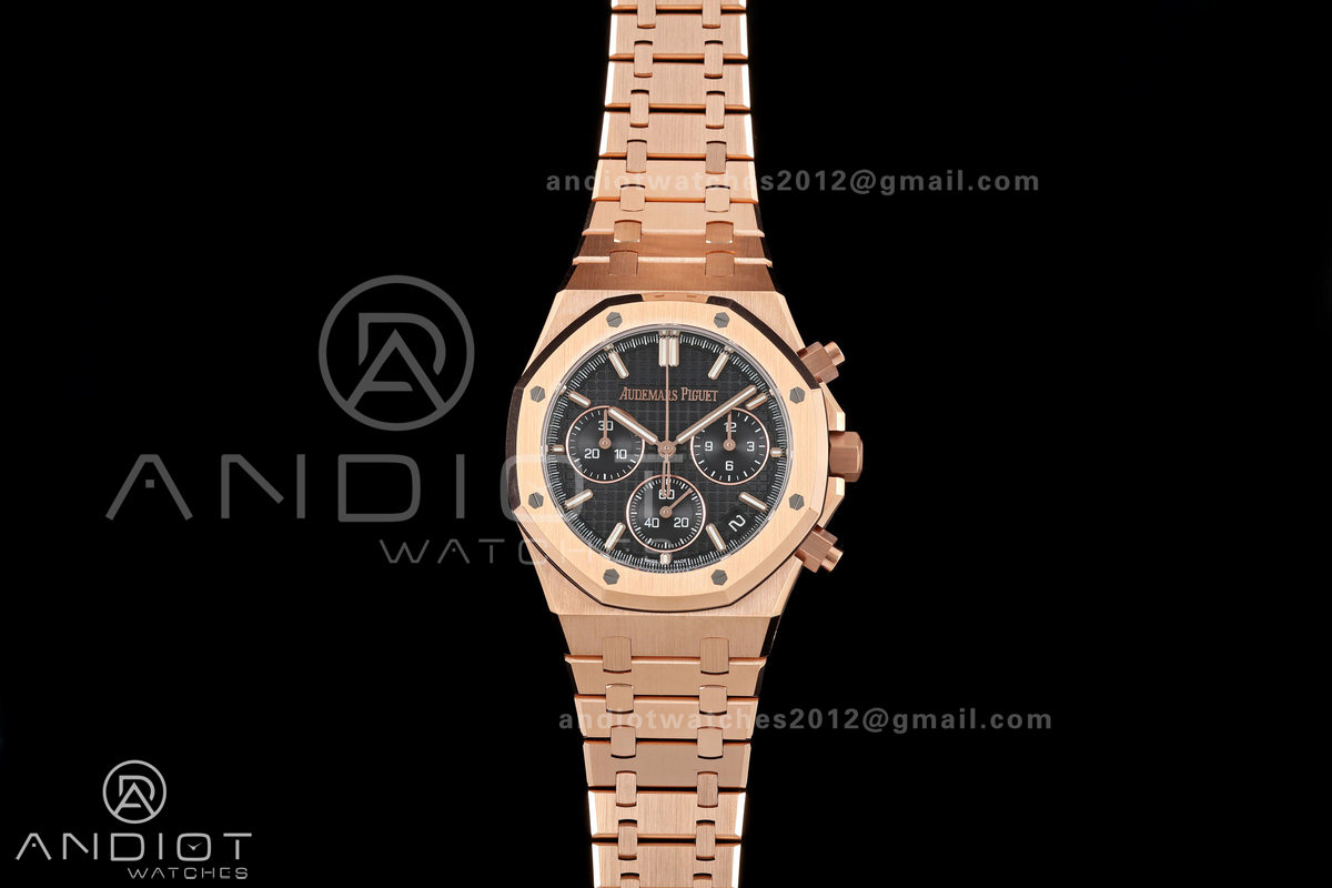 Royal Oak Chrono 26240 RG DDF 1:1 Best Edition Black Dial on RG Bracelet DD4401 Super Clone (50 Anniversary)